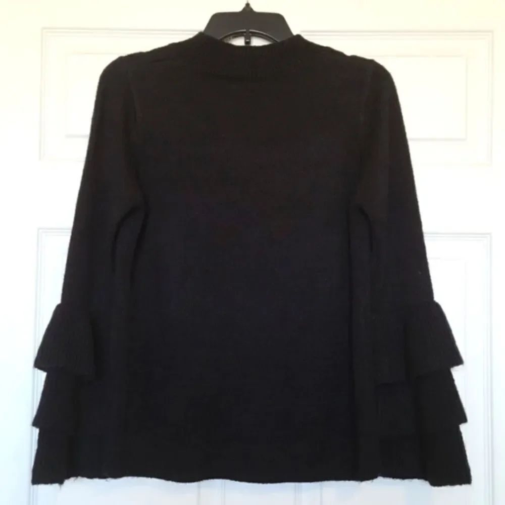 Sleeve Ruffle Black Sweater
